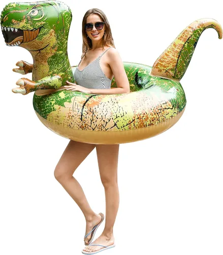 Vista 6 de FindUWill Flotadores inflables de piscina de dinosaurio de 62 pulgadas, flotadores inflables de piscina, flotadores de tubo para piscina, juguetes