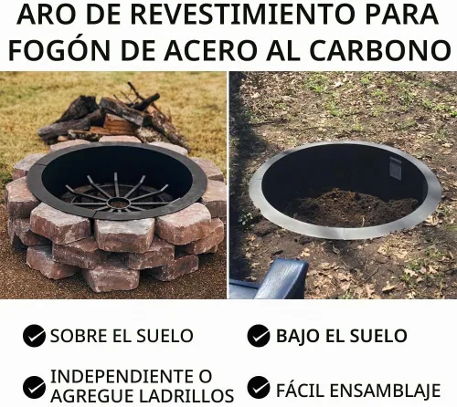 Vista 2 de Ash & Ember - Revestimiento de acero para hoguera de 33" de diámetro exterior x 27" interior - Revestimiento de 4 paneles de acero de 1.5mm