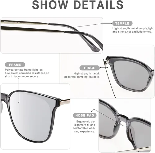 Vista 3 de Duco - Lentes de sol redondos vintage para mujeres y hombres con protección UV de moda para la playa