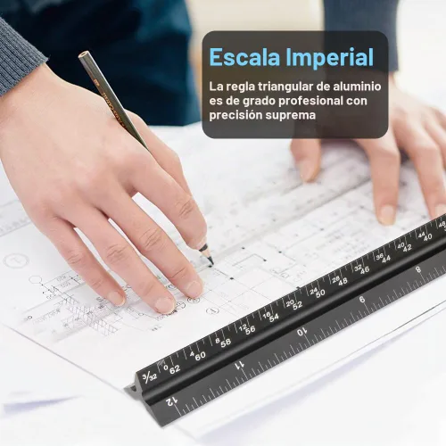 Vista 6 de Soraco Regla de escala triangular de aluminio de 12 pulgadas, medidas imperiales grabadas con láser, acabado anodizado negro duradero, ideal