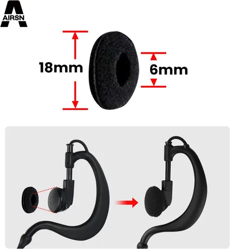 Vista 2 de Paquete de 10 almohadillas de repuesto para auriculares de 0.71 pulgadas, auriculares, radio bidireccional Walkie Talkie
