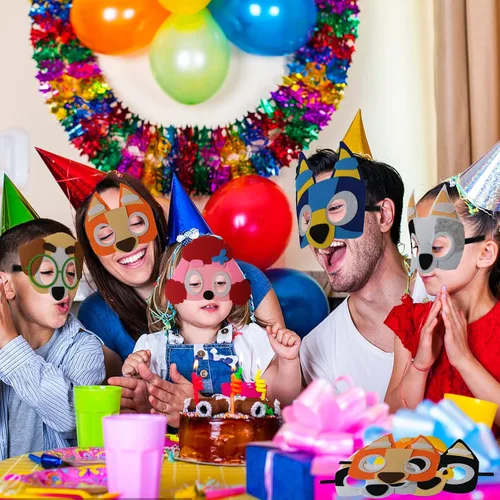 Vista 2 de YALARY 24 Paquetes Máscaras de Fieltro Azules de Cachorro Perro para Niños, Suministros de Fiesta Temática de Cachorro Perro Favores de Fiesta