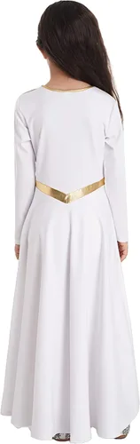 Vista 2 de CHICTRY Vestido de baile de alabanza litúrgica metálico para niños y niñas, manga larga, bloque de color, disfraz de adoración lírica, ropa de baile