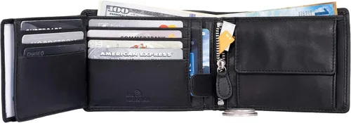 Vista 2 de DiLoro Italia - Cartera de cuero para hombre, tamaño completo, plegable, con cremallera, con protección RFID