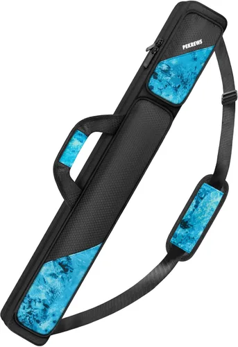 Vista 8 de Estuche para taco de billar, estuche para palos de billar 2x2 con capacidad para 2 palos con 2 bolsillos con cremallera para accesorios, bolsa