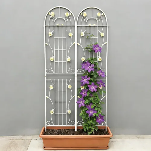 Vista 37 de Paquete de 2 enrejados de jardín de metal para plantas trepadoras, 71 pulgadas de alto, color blanco crema, valla de jardín, enrejado a prueba