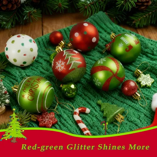 Vista 5 de Adornos de bola de Navidad brillantes para árbol de Navidad, 46 piezas, inastillables, bolas colgantes para decoración navideña, bolas de elfo