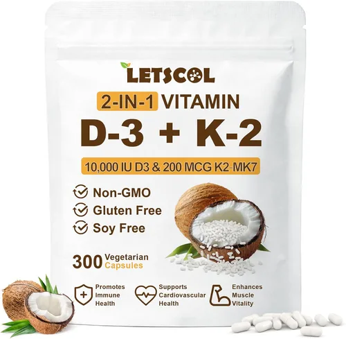 Vista 8 de Suplemento de vitamina D3 K2 2 en 1 Softgel, vitamina D3 10000 UI y vitamina K2 200 mcg, K2 MK7 con suplemento de vitamina D3 que apoya la salud
