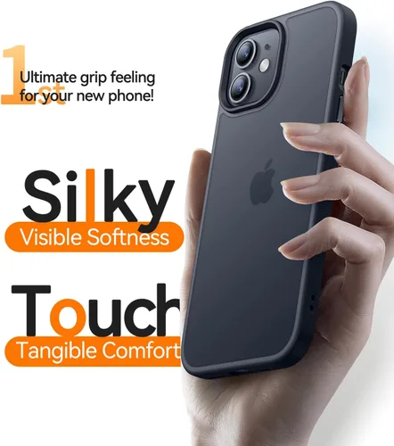 Vista 4 de CANSHN Compatible mate con iPhone 11 [Certificado de caída militar] Funda de teléfono con parte trasera translúcida, antihuellas - Negro helado