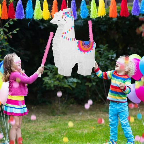 Vista 6 de Wettarn Fiesta de piñata de llama para suministros de fiesta mexicana, incluye palo de piñata y venda, confeti para celebraciones de cumpleaños