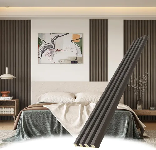 Vista 9 de POHARE WPC - Paneles de pared de listones, 8 unidades de 95 x 6 pulgadas, listones decorativos de madera acústica para pared y techos, paneles