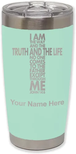 Vista 7 de LaserGram Vaso aislado al vacío de 20 onzas, versículo de la Biblia John 14-6, grabado personalizado incluido (negro) Engraved Gift for Christian