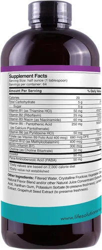 Vista 6 de Life Solutions Liquid Super B Complex -32 oz Aumenta naturalmente los niveles de energía de tu cuerpo