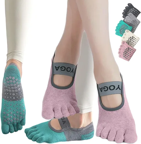Vista 9 de CHUNFO Calcetines de agarre para mujer, calcetines de yoga para pilates, antideslizantes, teñido anudado, coloridos, de algodón, de compresión