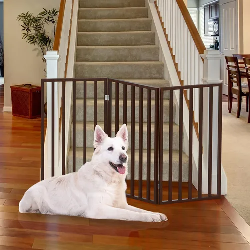 Vista 2 de Puerta para Mascotas de Interior - Puerta Plegable de 3 Paneles para Perros para Escaleras o Entradas - Cerca Independiente para Mascotas de 54x32