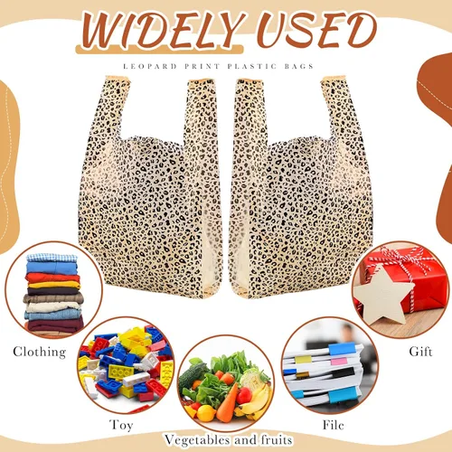 Vista 4 de Fulmoon 100 bolsas de plástico con estampado de leopardo, bolsas de plástico para mercancía con asas, bolsa de embalaje para pequeñas empresas