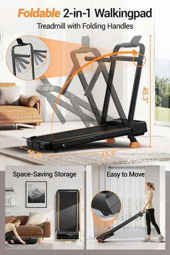 Vista 10 de Walking Pad Treadmill with 15% Incline & Handle Bar, Treadmills for Home