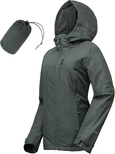 Vista 14 de Chaqueta impermeable plegable para mujer 33,000ft, ligera, impermeable, con capucha, para ciclismo y bicicleta, cortavientos Tono aguamarina