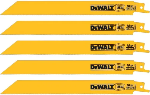 Vista 2 de DEWALT Hojas de sierra recíproca, parte trasera recta, bimetálica, 8 pulgadas, 18 TPI, paquete de 5 (DW4821)