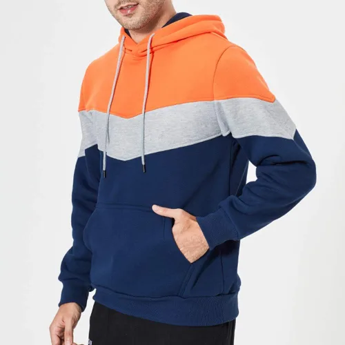 Vista 5 de Sudadera con manga larga estilo raglán en contraste, con forro polar, con capucha y bolsillo tipo canguro, para hombre