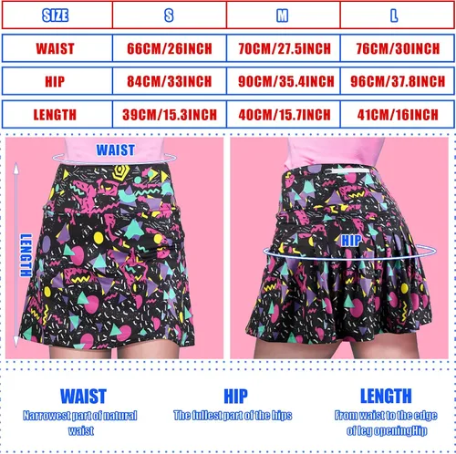 Vista 2 de Falda retro de los años 80 y 90 para mujer, falda de tenis, falda de golf, faldas atléticas de cintura alta con bolsillos para fiesta retro