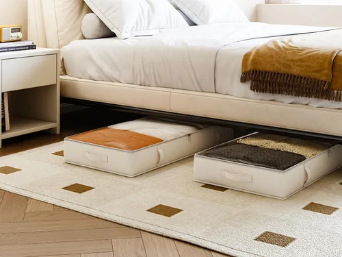 Vista 2 de Vailando Contenedores de almacenamiento para debajo de la cama, 6 pulgadas de alto y 60 litros debajo de la cama con asas resistentes y paredes Beige