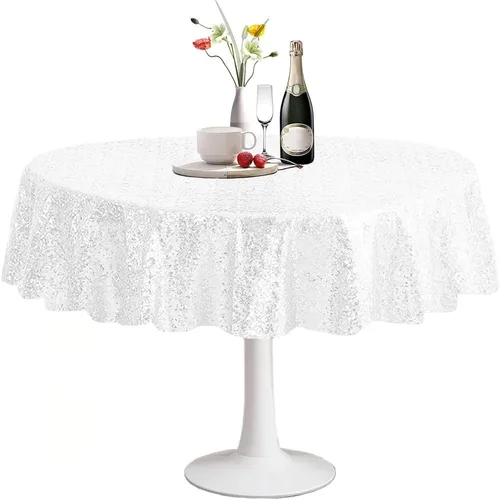 Vista 57 de Manteles redondos de lentejuelas negros para fiestas, de 121,9 cm, mantel redondo de purpurina ajustado, pequeño, lindo y dulce, para boda