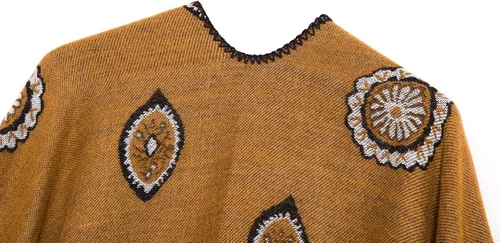 Vista 4 de Chal estilo poncho con frente abierto con patrón vintage, capa para mujer