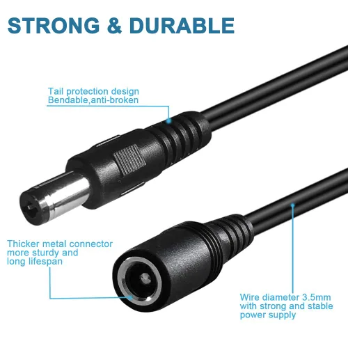 Vista 2 de Cable de extensión de alimentación CC de 12 V, 5.5 mm x 2.1 mm, cable de extensión de 6 pies para cámara de seguridad CCTV IP, cable DC macho a