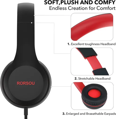 Vista 3 de K5 - Auriculares infantiles con micrófono, limitador de volumen a 85/94 dB, plegables, auriculares estéreo sin enredos, conector de 3,5 mm
