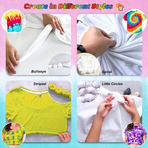 Vista 4 de Emooqi - Kit de teñido anudado de 32 colores, todo en 1, contiene 32 pigmentos de bolsa, bandas de goma, guantes, bolsa sellada, delantal y fundas