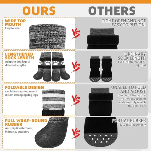 Vista 5 de KOOLTAIL Calcetines antideslizantes para perros para evitar lamer las patas para pavimentos calientes/terrosos, botas largas impermeables