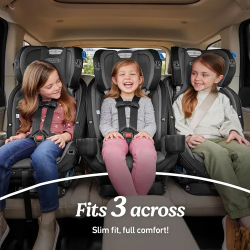Vista 3 de Graco SlimFit3 LX 3 en 1 Asiento de coche delgado, orientado hacia atrás, orientado hacia adelante a asiento elevador de respaldo alto, Katrina