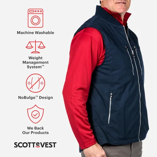 Vista 2 de SCOTTeVEST Chaleco de viaje 101 para hombre, 9 bolsillos ocultos, chaleco repelente al agua transpirable para viajes, senderismo, golf y más