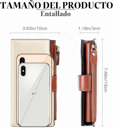 Vista 4 de SENDEFN - Carteras de cuero para mujer, con bloqueo de identificación por radio frecuencia (RFID), tarjetero con monedero, cartera de mano