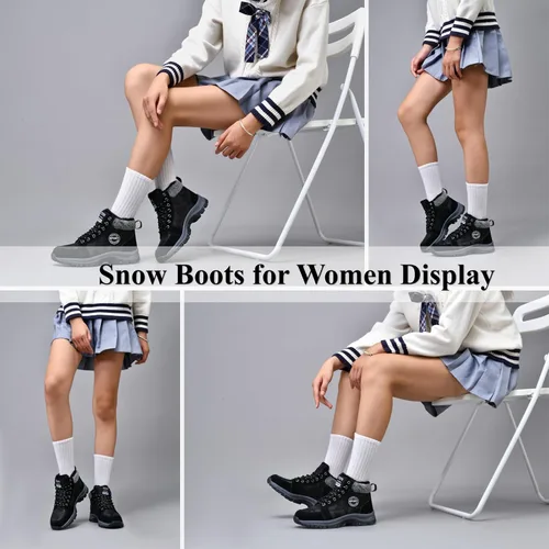 Vista 6 de Qiucdzi Botas de nieve de invierno para hombre, con forro de piel cálida, antideslizantes, para exteriores, zapatos de trekking antideslizantes