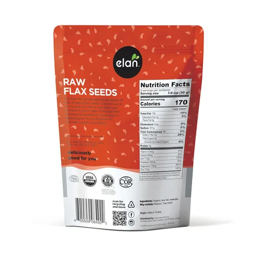 Vista 2 de Elan Semillas de lino orgánico, semillas enteras, semillas crudas, sin OMG, veganas, sin gluten, kosher, altas en fibra, gelifican fácilmente