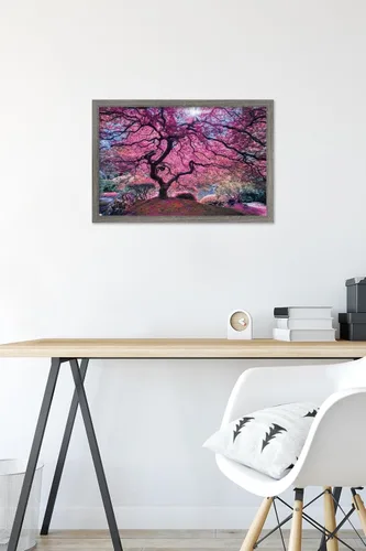 Vista 6 de Trends International Póster de pared Pink Tree 2 de Moises Levy, 22.4 pulgadas de largo x 14.7 pulgadas, versión enmarcada en madera de granero
