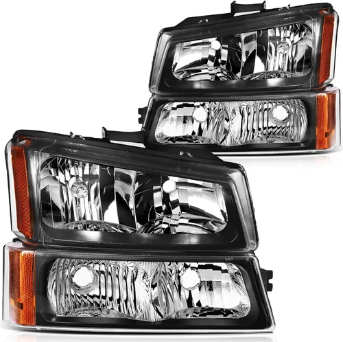 Vista 21 de Conjunto de faros delanteros para Chevy Avalanche 1500 2003-2006 para Avalanche 2500 03-06 para 1500 Classic 2007 carcasa negra reflector ámbar