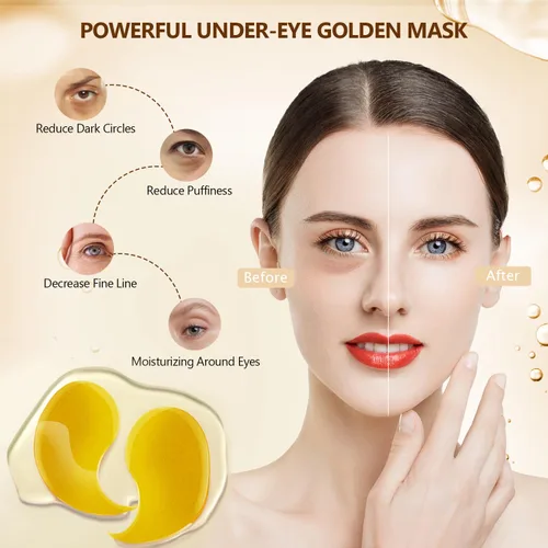 Vista 4 de 60 piezas de parches de oro de 24 K para debajo de los ojos, 30 pares de mascarillas para debajo de los ojos para ojos hinchados y tratamiento