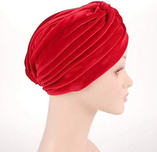 Vista 5 de Sombrero de quimioterapia de terciopelo plisado con volantes elásticos para mujer