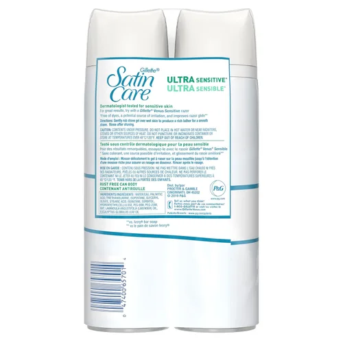 Vista 2 de Gillette Satin Care Gel de afeitado ultra sensible para mujer, paquete de 2, 7 onzas cada uno, sin frangrancia