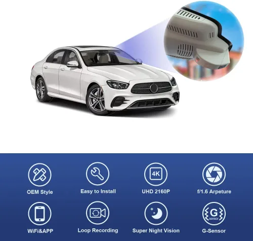 Vista 3 de Fitcamx Cámara de tablero 4K compatible con Benz E Class 2017-2023 E300 E350 E400 E450 W213 (HD2-6105), estilo OEM, video UHD 2160P, grabación