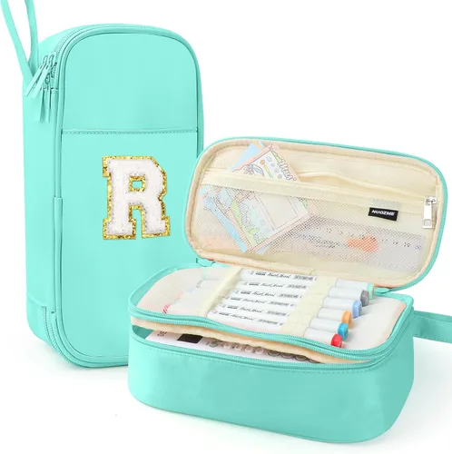 Vista 52 de Estuche Grande para Lápices, Bolsa de Lápices de Gran Capacidad, Bolsa de Lápices Personalizada con Inicial con Cremallera Suave, Múltiples