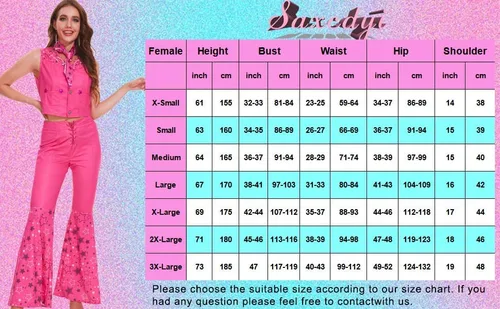 Vista 7 de Cowgirl Costume 70s 80s Hippie Disco Outfits Pink Vest Top Flare Pant Halloween Cosplay Suit for Women