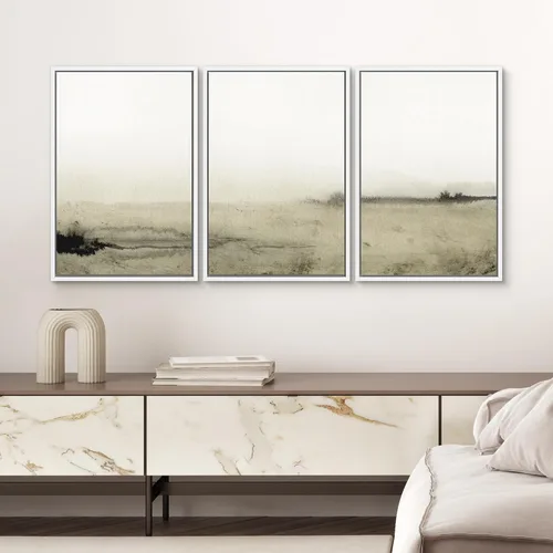Vista 411 de SIGNWIN Lienzo enmarcado para pared, juego de arte pastel con cadena montañosa, bosque, niebla, naturaleza silvestre, ilustraciones modernas, arte