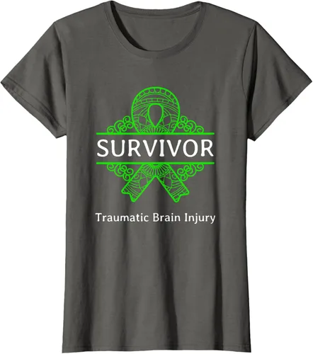 Vista 6 de Camiseta de concientización traumática con cinta verde para supervivientes de lesiones cerebrales, Negro, S