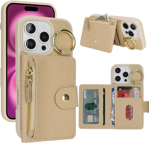 Vista 37 de Funda para iPhone 14 Plus con tarjetero, color negro Funda con cremallera y ranura para mujer y hombre