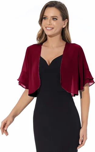 Vista 3 de Cárdigan tipo bolero de manga 34 para mujer, de gasa suave, con frente abierto, para vestido de noche