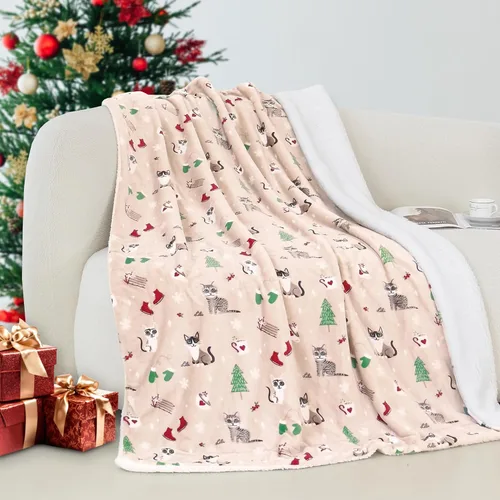 Vista 38 de Elegant Comfort - Manta reversible y ultra suave de franela con forro polar - Manta de sherpa navideña de invierno - Ligera, suave y acogedora